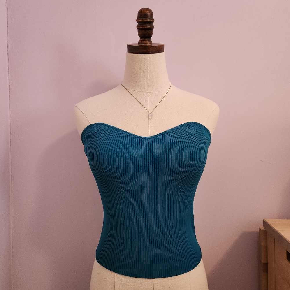 Happily Grey Teal Sweetheart Strapless Tube Top Size L - Picture 2 of 8